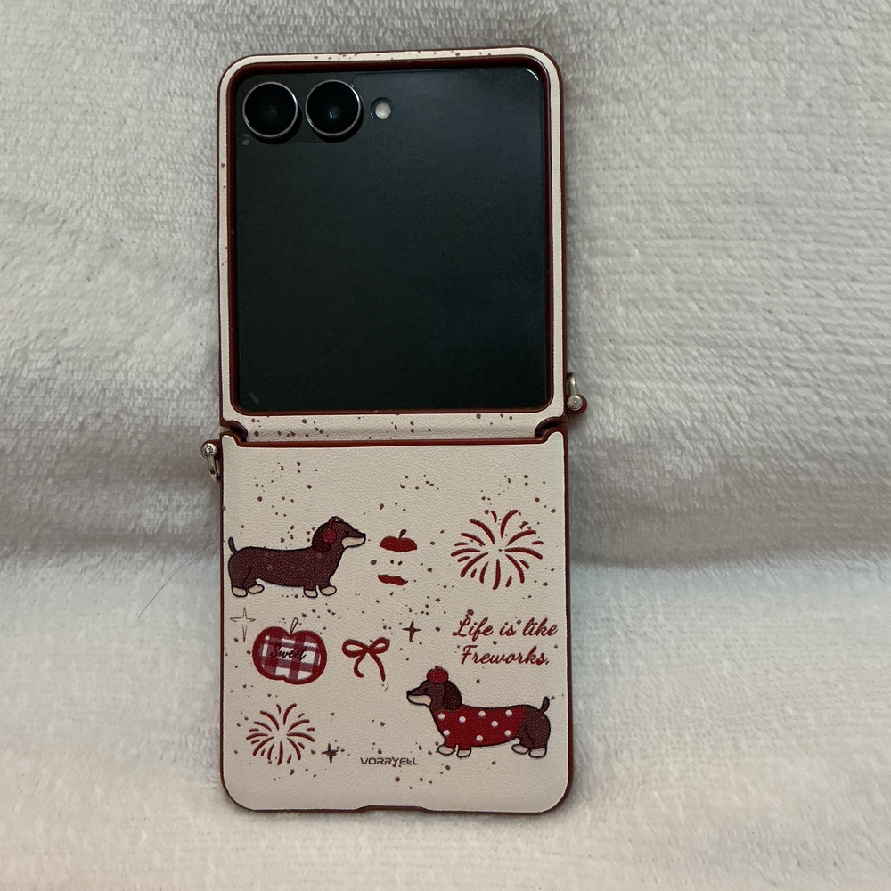 Galaxy Z Flip 7 Phone Case with Dachshund Design - Cream, Red, and Brown